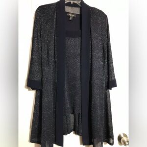 R&M Richards Sparkle Open-Front Navy Metallic Cardigan Top 16W